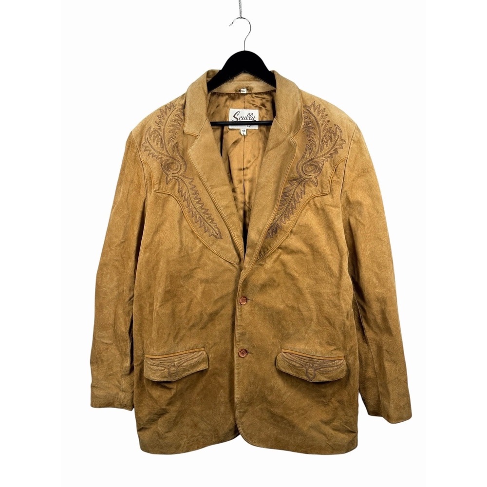 Scully Western Two Button Jacket Leatherwork Brown Suede Blazer Size L